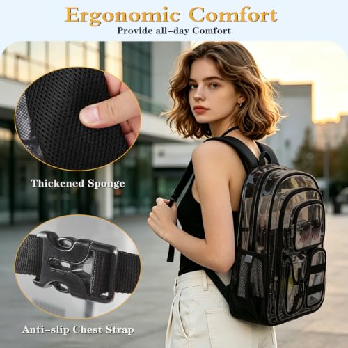 Image of Three-layer Clear Backpack, Heavy Duty Clear Bookbag for Kids, See Through Backpack Transparent Bag for Girls Boys (Black Grey)