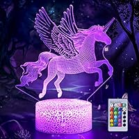 Hoofun 3D Illusion Lamp Unicorn, 3D Flying Unicorn Night Light Remote Control Desk Visual Lamp 16 Changeable Colors Birthday Gifts Night Lights for Girls Kids Home Decor