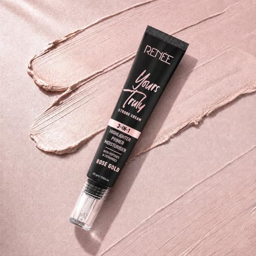 Image of RENEE Yours Truly Strobe Cream for Face | 3 in 1 Highlighter Primer Moisturiser | Glow Cream, Lightweight, Non Sticky | Hydrating Dewy Skin Finish With Peptides | For All Skin Types | Rose Gold - 18g