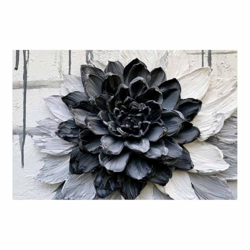 Toile peinture épaisse fleurs noir et blanc : décoration murale grand format amovible