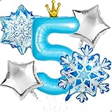 Frozen 5th Birthday Party Decorations Balloon, 40' Elsa 5 Balloon with Crown SnowFlake Foil Mylar Balloons for Princess Anna Elsa Frozen Theme Birthday Supplies, Birthday Decorations, Party Favors