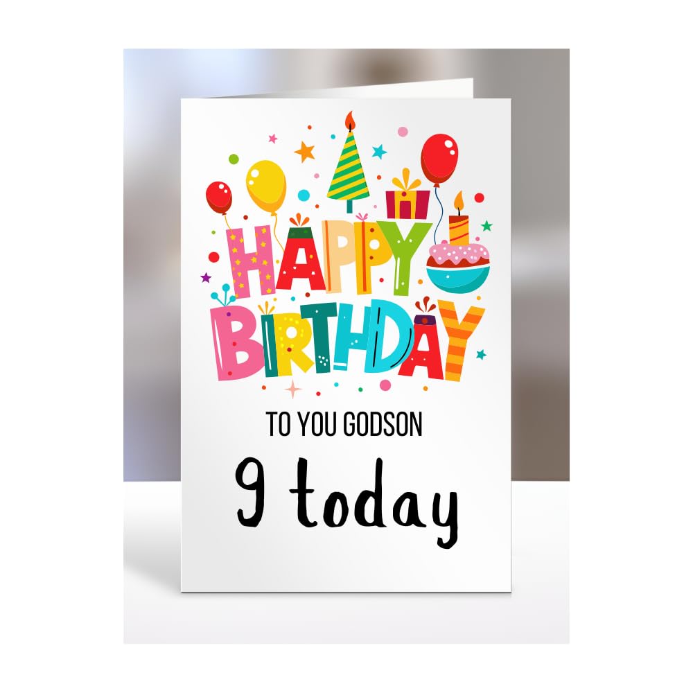 9th birthday card for GodSon, gifts for girl, girls, boy, boys, gift, presents, female, male, him, her, Happy birthday to you, 9 years old today, A5-162i_16