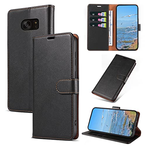 KKEIKO Cover per Galaxy S7 Edge, Antiurto Custodia in PU Pelle con Slot per Porta Carte, Magnetico Protettiva Cover per Samsung Galaxy S7 Edge, Nero