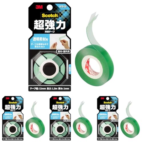 3M 両面テープ 超強力 透明 素材用 幅12mm 長さ1.5m スコッチ KTD-12 小巻 (× 4)