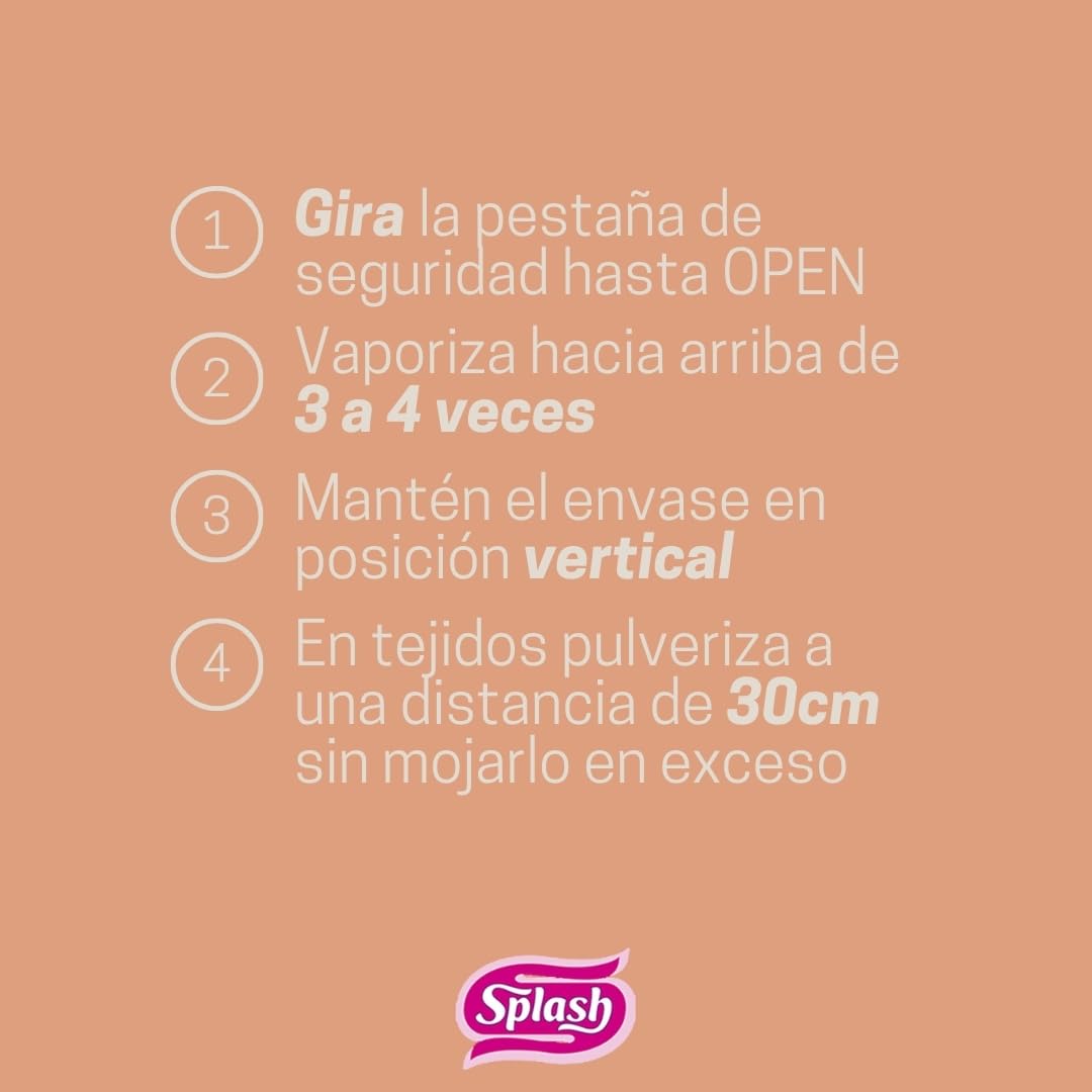 SPLASH | |Ambientador Pulverizador Hogar Tejidos | Fragancia Fresca| Ropa Limpia| Microcápsulas de Perfume |Contenido: 400 ml