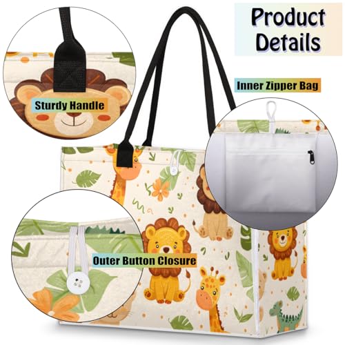 Cute Lion Giraffe Tote Bag for Women Large Beach Bag Reusable Tote Bags for Work Travel Beach Shopping4