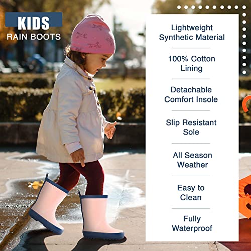 NORTY Rubber Rain Boots for Kids - Waterproof Rubber Boots Boys and Girls Solid & Printed Rainboots for Toddlers and Kids - Pink Navy2