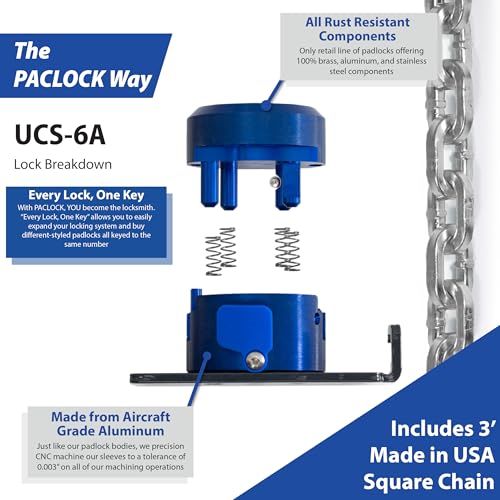 Image of PACLOCK's SR-6A Puck-Link, Keyed Different, with 8mm x 3' USA Square Chain