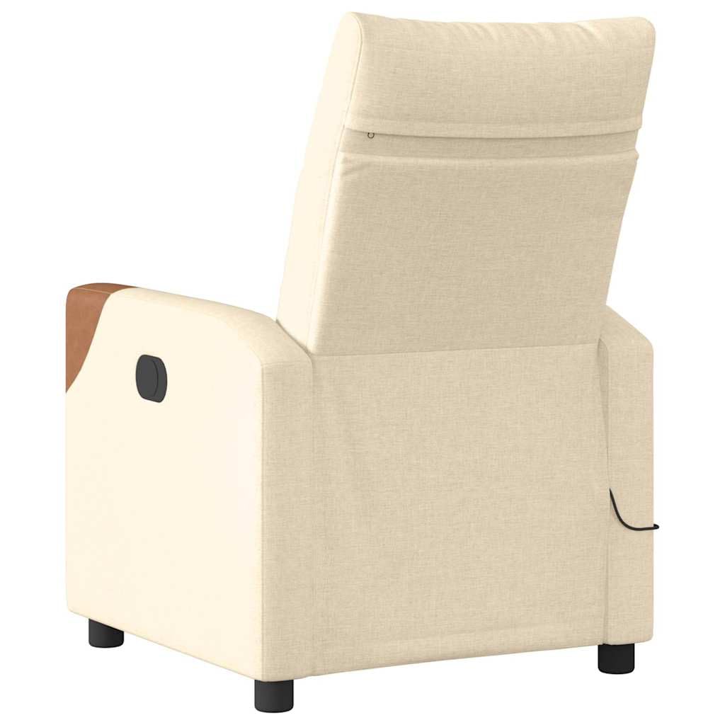 Massagesessel Creme Stoff mit 6-Punkt-Vibrationsmassage, verstellbare Rückenlehne bis 135 Grad, Metall und Holzgestell, Komfortabler Lounge Sessel für Wohnzimmer, Büro und Ruhezone
