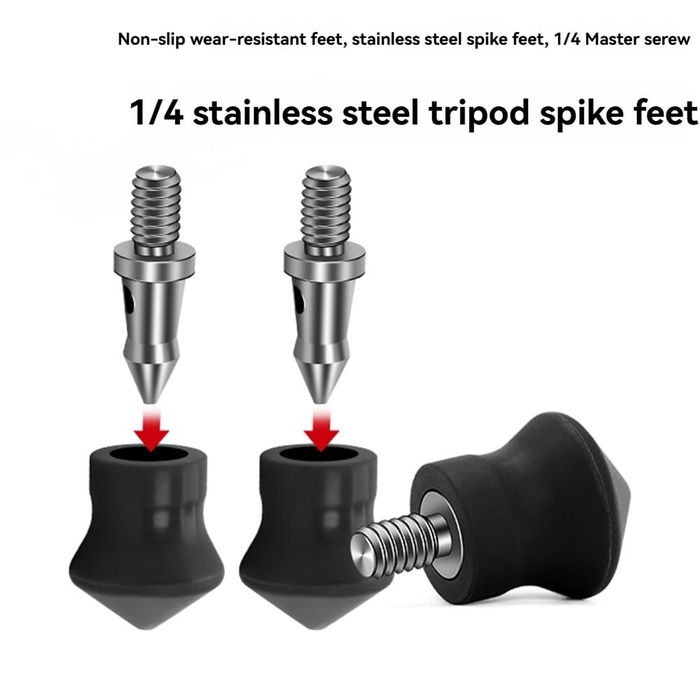 Lot de 3 Pieds de Trépied Universels avec Filetage de 1/4 Pouce en Acier Inoxydable pour Pieds de Monopode et Pièces de Rechange