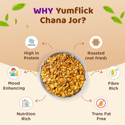 Image of Yumflick Roasted Chana Jor - Nimbu Pudina & Hing Jeera Flavour | Pack of 2 (180g x 2) | High Protein & Fibre | Roasted Not Fried | Gluten-Free | No MSG | No Palm Oil | Zero Cholesterol Snack