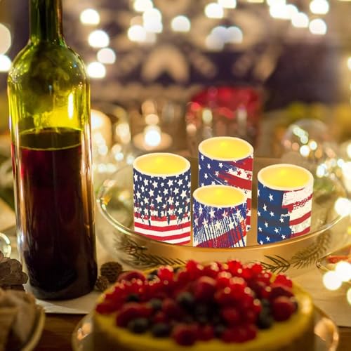 Image of American Flag Flameless Light Candles Battery Operated Candles with Color Changing Timer Remote Control Fake Pillar Candles for July 4th Patriotic Independence Day Decoration