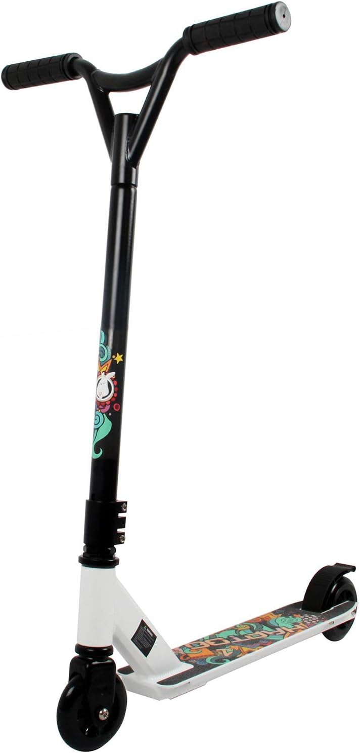 HAPTOO Stunt Scooters for Adults Youth Teens 31.8" H/16.5" W Handlebars, 18.9" x 3.7" Flat Deck Freestyle Stunt Scooters (White)