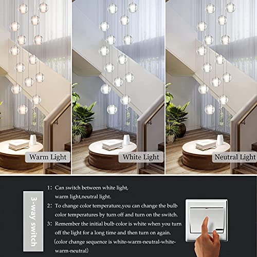 Puvaue 7-Lights Modern Crystal Chandelier High Ceiling Bubble Raindrop Shape Pendant Lighting Staircase Living Room Entryway Hanging Light Fixture Flush Mount Chrome(3 Color Led Bulb Included) #TOP4