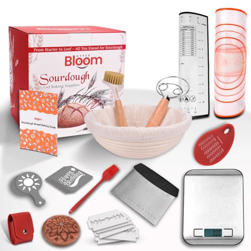 Banneton - Cesta de prueba de pan, suministros para hornear pan de masa madre, cesta redonda de 9 pulgadas para hornear, kit de inicio de masa madre, herramientas de suministros para hacer pan (kit