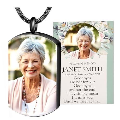 Fanery Sue Personalized Ashes Necklace for Women Men Custom Engraving Photo & Text Cremation Jewelry Urn Necklace for Ashes Memorial Keepsake for Loss Loved One