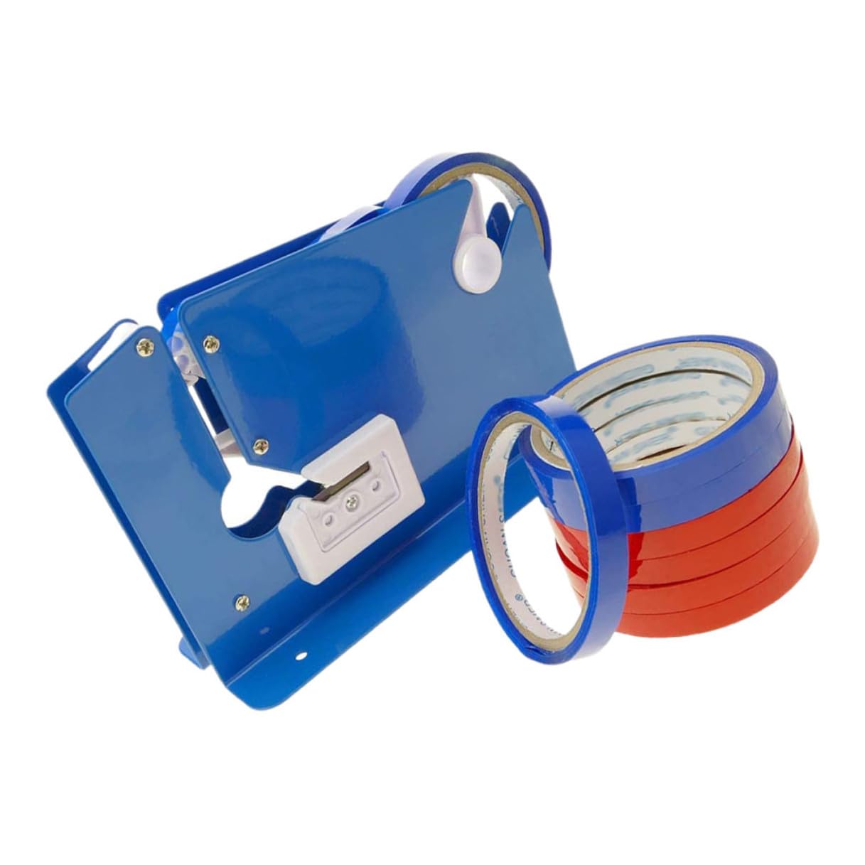 GALPADA 9 pezzi Distributore Nastro Adesivo Portatile con Taglierina Integrata Macchina Sigillatrice Sacchetti per Alimenti Buste e Prodotti Industriali con Nastro Blu e Rosso