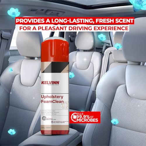 Image of Kelvinn Upholstery Cleaner Foam Spray 500ml, Sofa Carpet Car Interior Upholstery Cleaner for Stain Removal Dirt Odor Removal, Quick Dry Fabric and Couch Seats Leather Vinyl