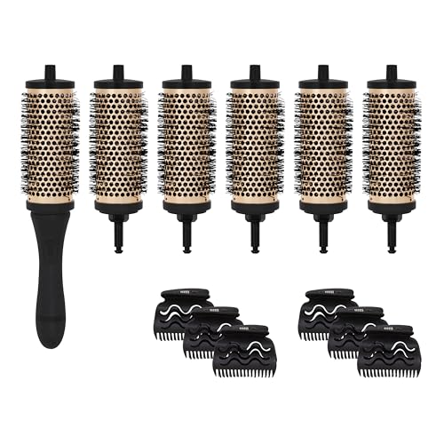 Bauer Blow Dry Brush Set / 6x 38mm Detachable Barrels and 6x Styling Clips/Lightweight Round Hairbrush for Volume Curl & Smooth Blowouts 39519