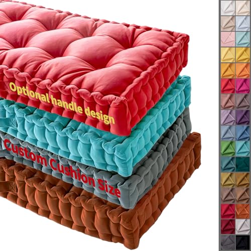 Custom Velvet Cushion, Bench Cushion for Indoor, Chair Pads, Window Seat Cushion, Piping & Tufted Button Design, Soft and Comfortable, Non-Slip, 99+ Colors