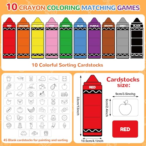 Image of Lonfliness 55Pcs Crayon Color Sorting Set Coloring Card Educational Color Matching Games for Preschool Home Teaching Circle Time Learning Activities Birthday Gifts