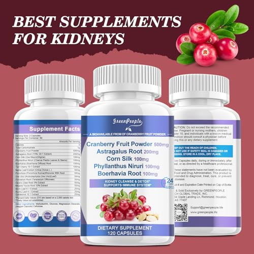 Greenpeople 120 Capsules Kidney Cleanse Detox & Repair For Men And Women, 15-In-1 Herbal Kidney Support Supplement With Cranberry Astragalus And Uva Ursi thumb #7