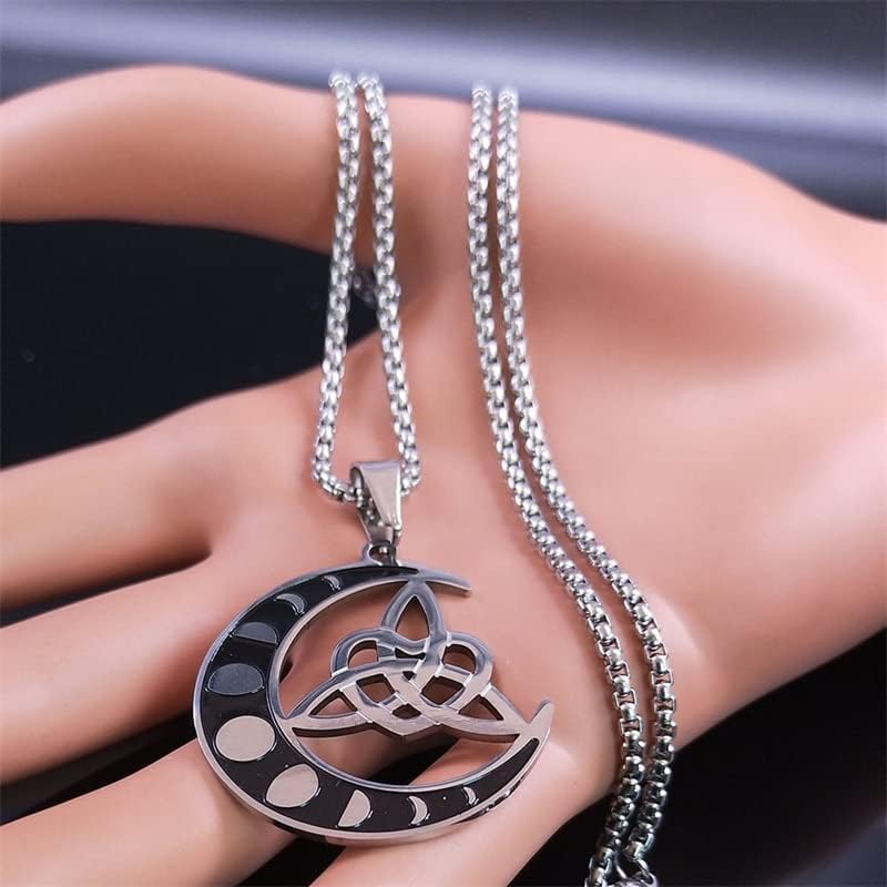 Miniatura 2 de Witch Moon Crescent Triquetra Knot Symbol Necklace Stainless Steel Celtic Knot Necklaces Jewelry Collar Acero Inoxidable