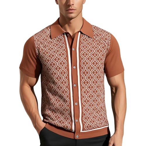 Polo tricoté pour homme style vintage des années 70 à coupe droite