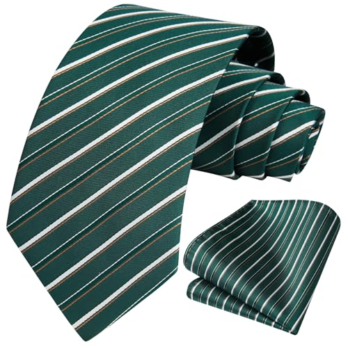 Image of HISDERN Mens Tie Striped Ties and Handkerchief Set Business Formal Woven Pocket Square Wedding College Stripe Necktie