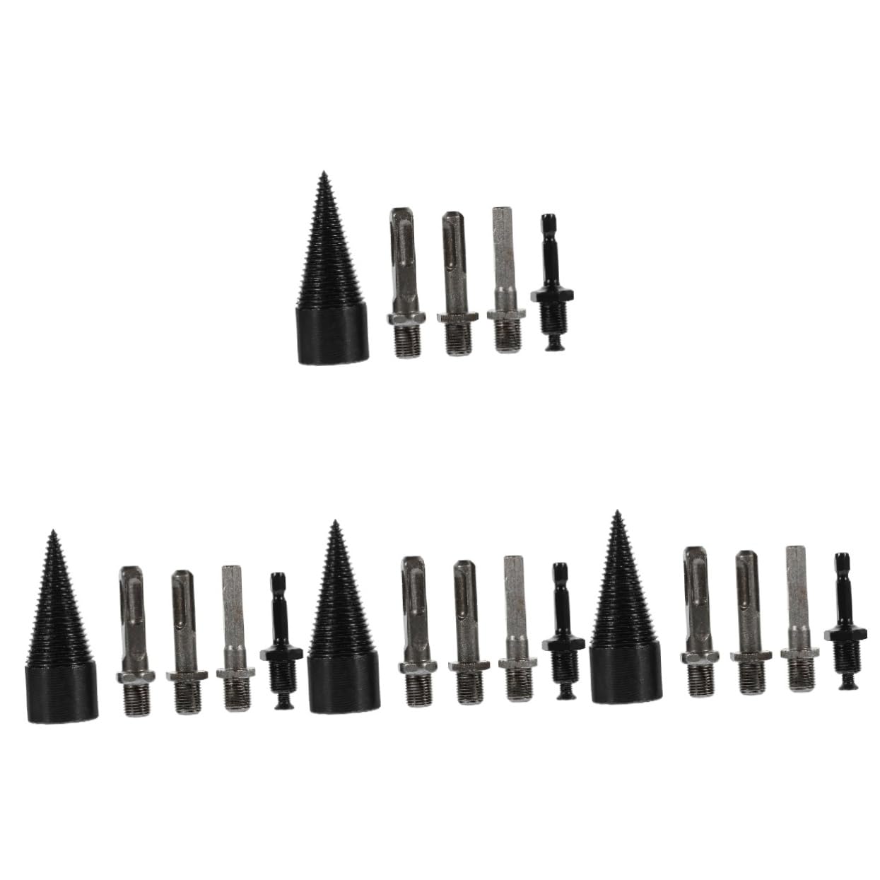 HEMOTON 4 Set Manufatto Di Legna Da Ardere Punte Per Legna Da Ardere Spaccalegna Per Legna Da Ardere Coni Per Punte Da Trapano Per Legno Black Acciaio Al Carbonio 5 Pezzi*4