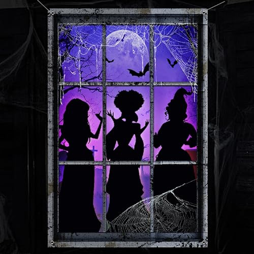 Halloween Window Decorations Large Hocus Pocus Halloween Window Cover Reusable Spooky Window Wall Door Banner Backdrop for Party Indoor Outdoor Horror Haunted House Decoration 31x47 Inch