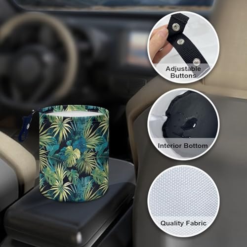 Image of Green Leaves Trash Bag for Car Vehicle Trash Can Waste Basket Collapsible Reusable Leak Proof Auto Organizer Road Trip Must Haves for Kids