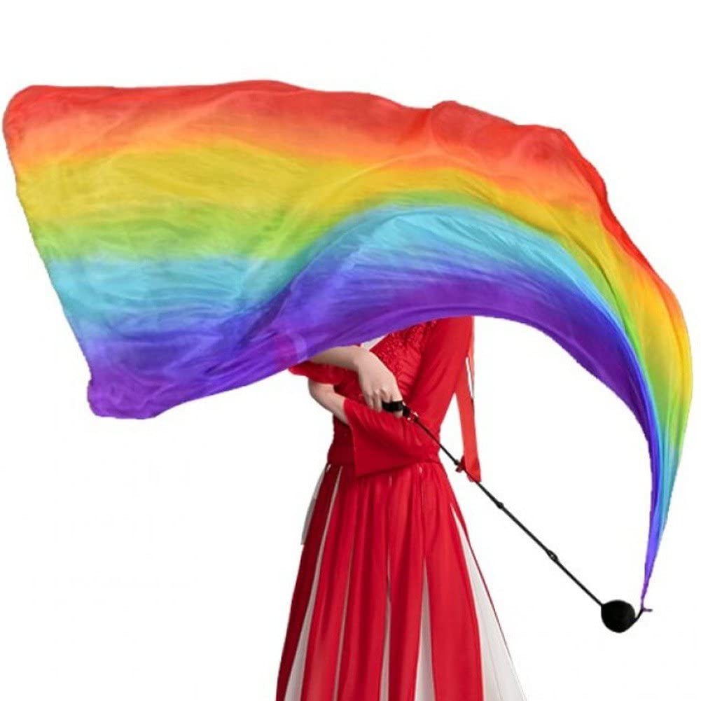 Baokuan Silk Scarf with Poi Ball Colorful Silk Flag Ribbon Streamer Belly Dance Practice Prpos 200x70cm Veil Customized Color