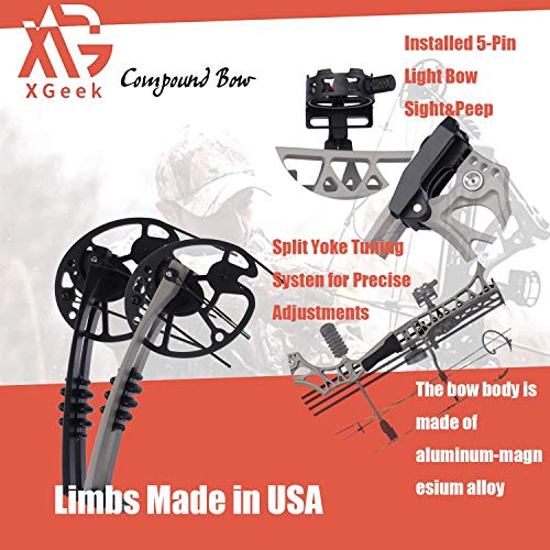 XGeek Compound Bow Kit, Hunting and Target,with All Accessories,Limb Made in USA,10 Gears Adjustment Range,Draw Weight 30-70 lbs, Draw Length 19-31",320 Fps Speed,for Hunter and Archery Enthusiast