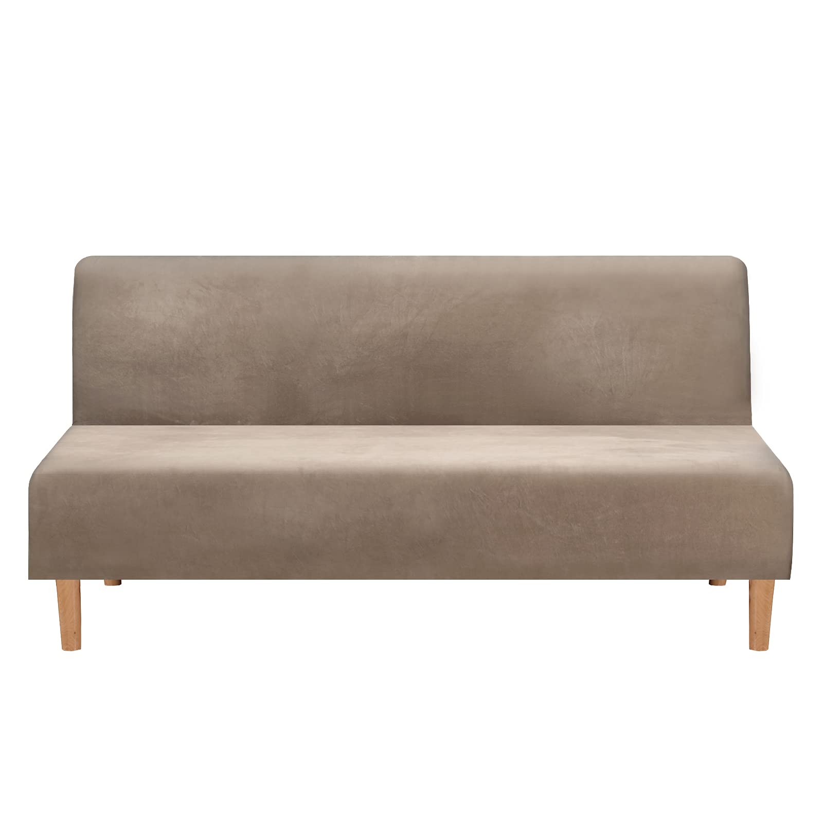 Mingfuxin Armless Sofa Bed Covers, Stretch Velvet Futon Couch Cover Thick Soft Cozy Sofa Bed Slipcover Furniture Protector Armless Folding Sofa Bed (Thick Velvet | Taupe)