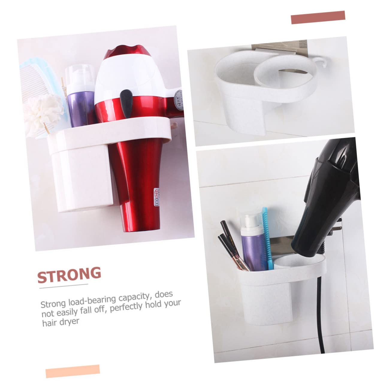 TOPBATHY 3pezzi Porta Asciugacapelli Da Muro Supporto Adesivo Per Asciugacapelli Mensola Organizzatrice Per Bagno e Camera Da Letto Design Elegante e Moderno Ottimo Per Phon e Accessori Per