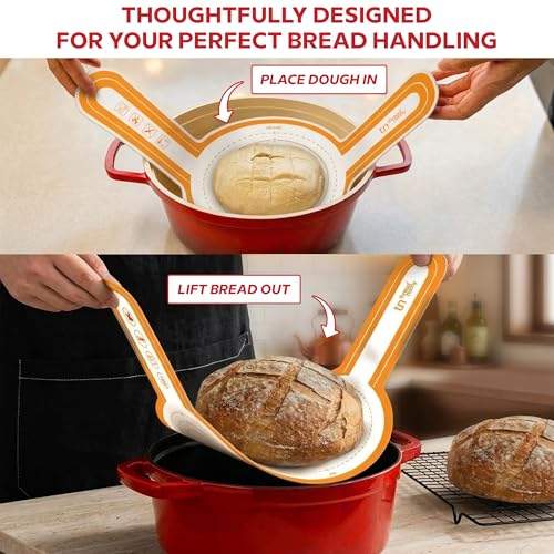 Image of ThreadNanny Silicone Bread Sling for Dutch Oven, 2 Pcs Round Nonstick Sourdough Silicone Bread Sling - 450F Heat Resistant Sourdough Sling, Pan Liner & Bread Baking Supplies (Orange)