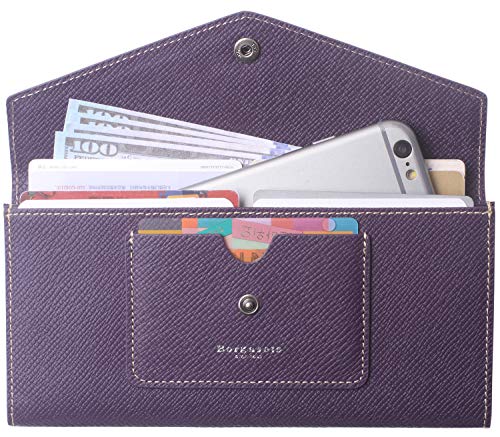 Borgasets Wallet for Women Bifold Leather Ladies Phone Cluth Travel Long Zipper Purse with Large Capacity and Thin