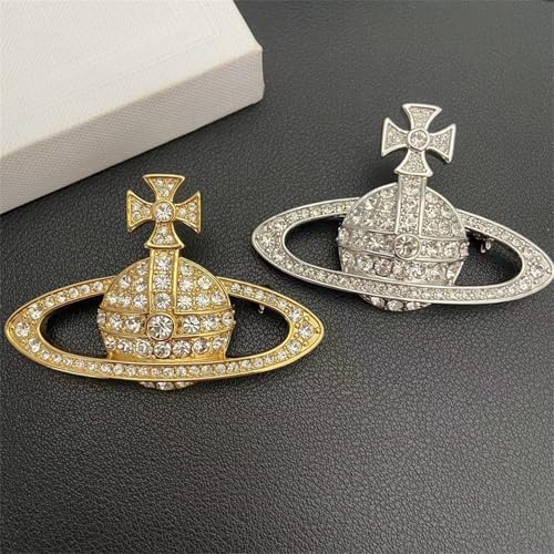 Image of Dreuyet Saturn Planet Brooch Pin for Women Ladies Dainty Rhinestone Star Lapel Pin Cubic Zirconia with Crystal Planet Brooch Fashion Dress Accessories Jewelry for Suit Clothing Jackets Badges