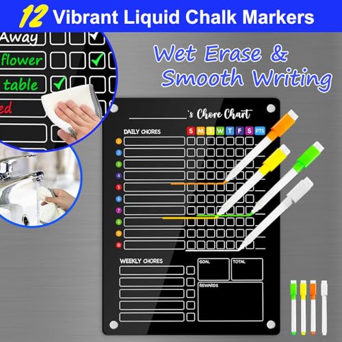 Image of PigPotParty Black Acrylic Magnetic Chore Chart for Kids, 12x16 Inch, 2 Pack