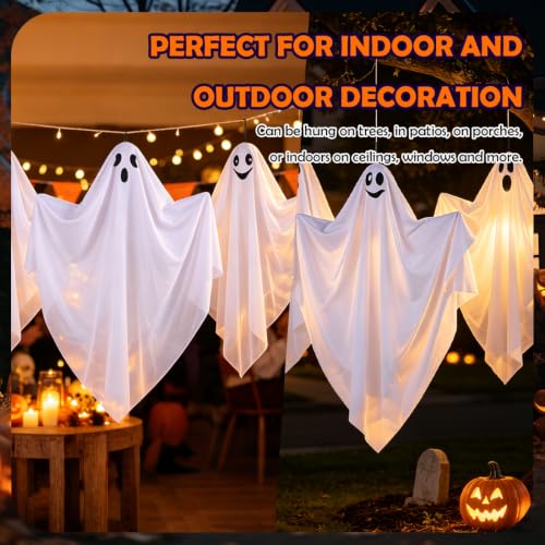 Plamerx 6 Pcs Halloween Hanging Ghosts, 27.5'' Flying Ghost for Outdoor Front Yard Porch Patio Lawn Garden Trees Holiday Party Décor Halloween Decorations - image 7