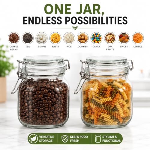 Image of Vasukie 750ML Glass Jars With Airtight Leak Proof Lids | Wide Mouth Storage Canister Jars Perfect for Kitchen Canning, Dry Food, Spices, Pickle, Coffee, Tea, Snacks, Sugar, and More (Pack of 2)