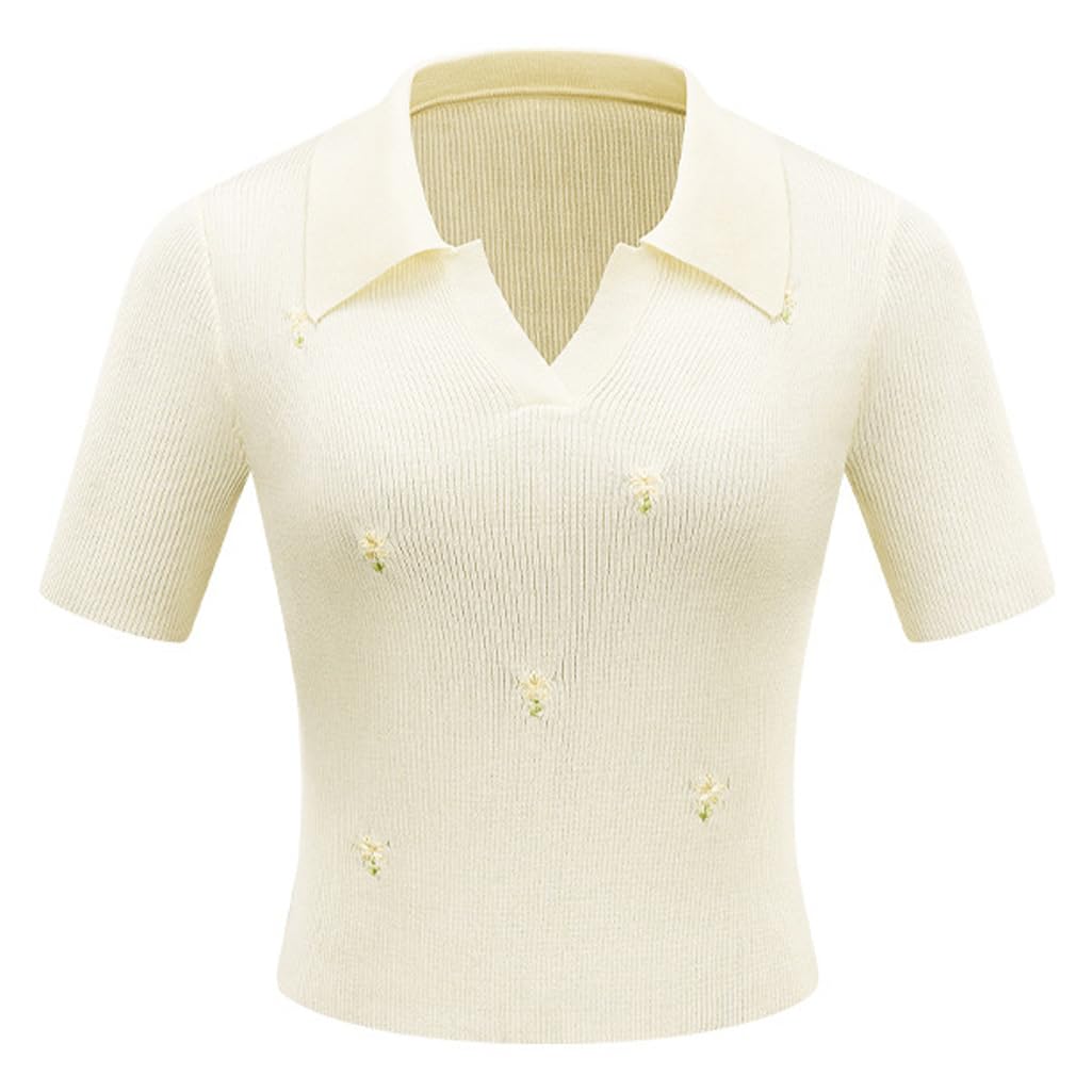 LANGWEI Polo da Golf da Donna T-Shirt Estiva Comoda con Scollo A V A Maniche Corte in Maglia per Abbigliamento Sportivo