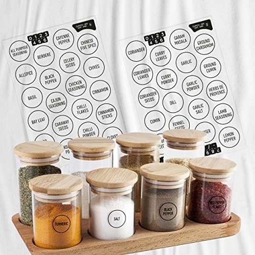 colortouch Spice Labels for Jars, Spice Stickers, 80 Pcs, Waterproof Spice Jar Labels Preprinted for Kitchen Organization and Pantry Storage, Transparent Black Seasoning Sticker, Sticky, Rund