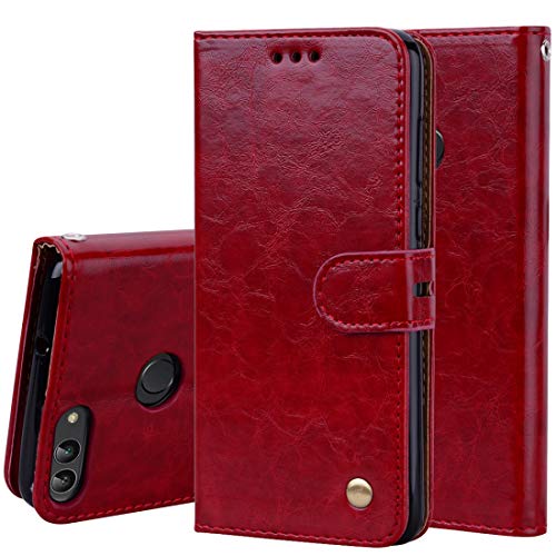 CUSTODIA Compatibile con HUAWEI P SMART FIG-LX1 FIG-L21 / ENJOY 7S (5.65) cover STAND flip libro Flip magnetica GEL SILICONE TPU eco pelle protezione PORTAFOGLIO porta carte vano card rosso