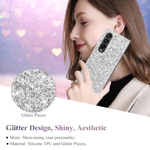 Coque Samsung Z Fold 4 silicone TPU fin antichoc à motif argenté bling - 3
