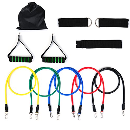 TURATA Resistance Band Set Vitalismo Exercise Fitness Workout Latex Bands with Door Anchor Ankle Strap and Carrying Case for Home Yoga Physical Therapy (5 Colors)
