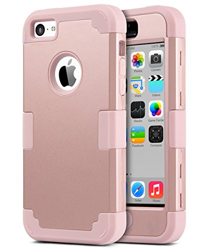 ULAK iPhone 5C Case, Shockproof Soft Silicone Rubber Hard Plastic Hybrid Heavy Duty Protection Kidproof High Impact Case Cover for Apple iPhone 5C-Rose Gold