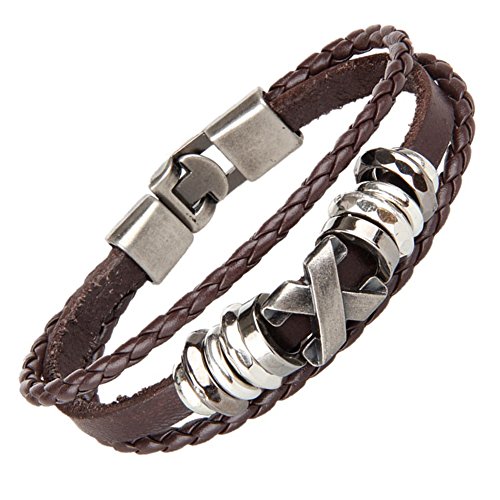 COOLLA Men's Vintage Leather Wrap Wrist Band Rope Bracelet Sl3363