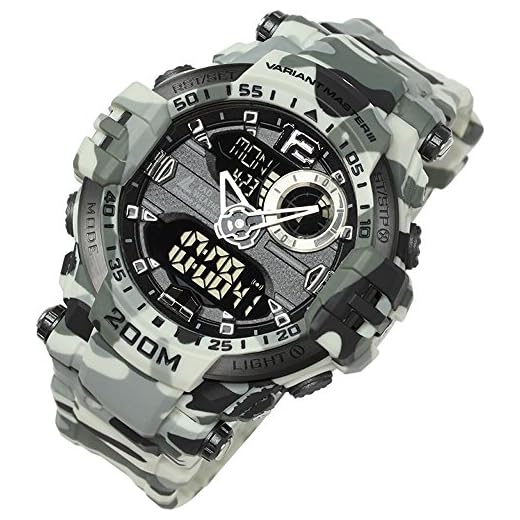Lad Weather Analog - Digital Watch 660 ft Waterproof Stopwatch Timer Alarm World time Naval Camouflage Combat